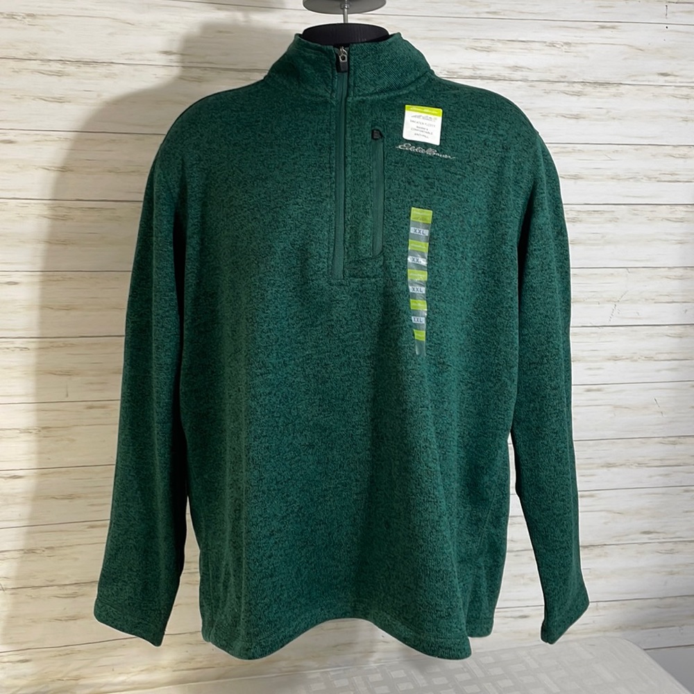 NWT! Eddie Bauer Quarter Zip Fleece Lined Better Sweater Pullover Jacket Green